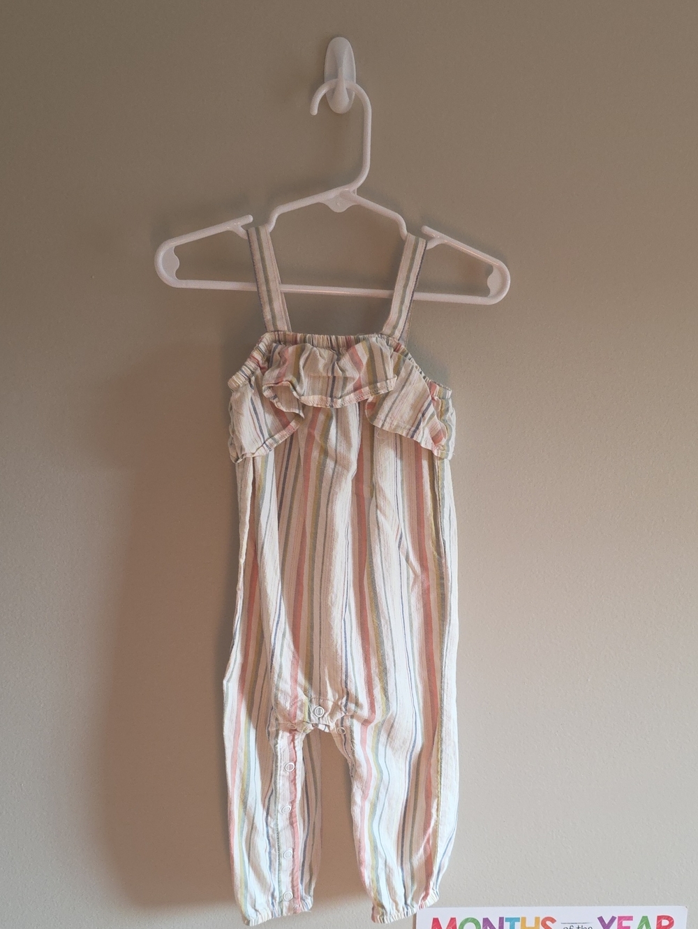 Carter's Cream Jumpsuit with Pink & Green Stripes